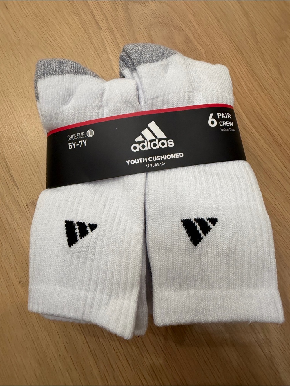 adidas White Crew Athletic Socks with Gray Accents - Youth 6 Pack